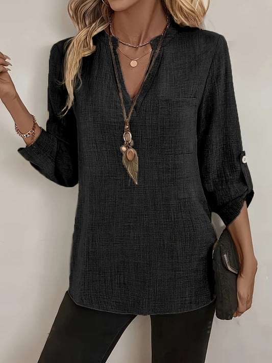 Women's tunic blouse with V-neck and button details – Elegant casual look for office & everyday wear