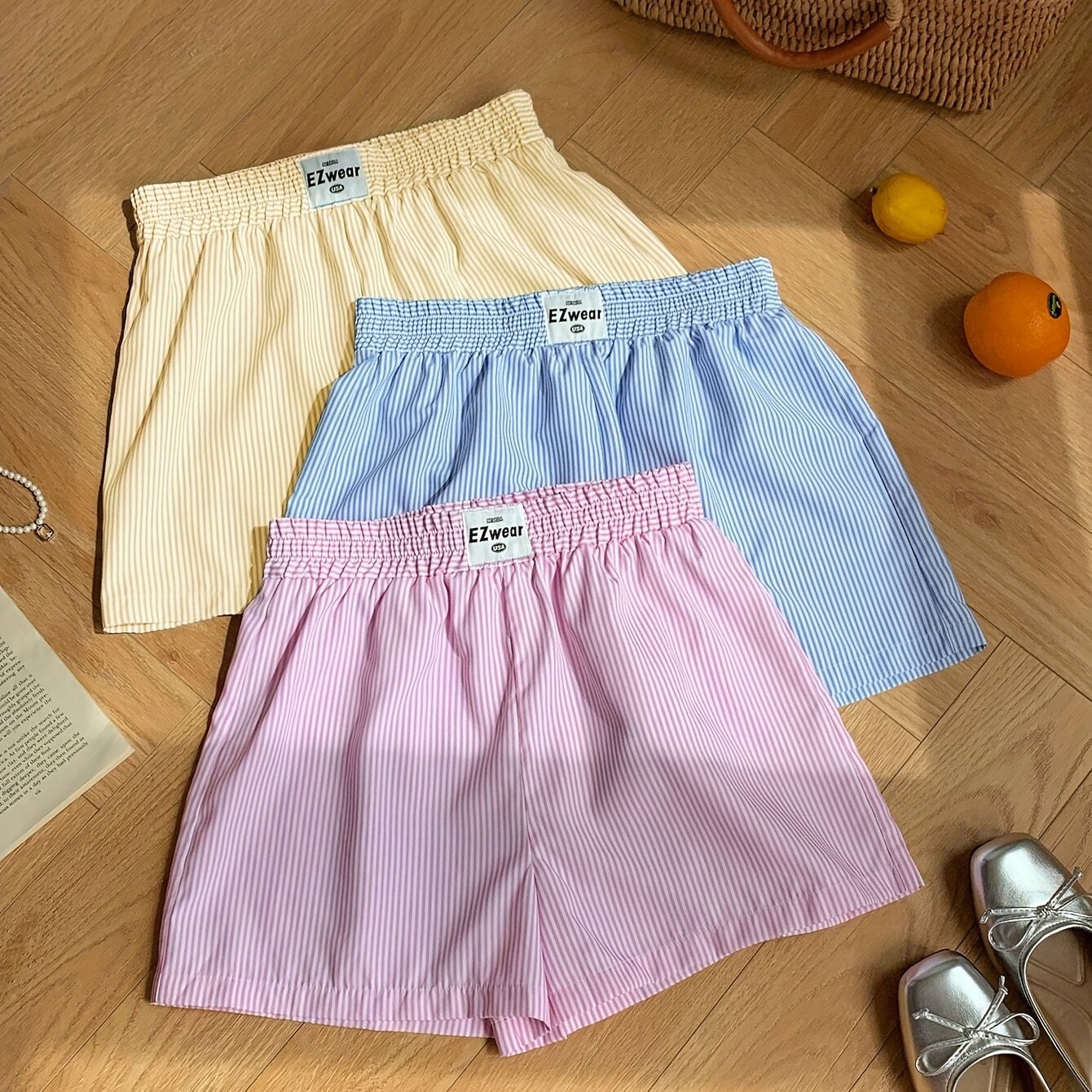 Damen Pyjama-Shorts im Streifen-Design für entspannte Sommernächte, 3er-Pack, Freizeit-Loungewear