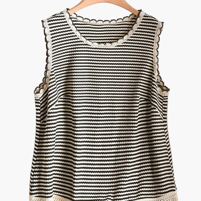 Women's Boho-Style Knit Tank Top with Stripes and Fringes – Elegant Casual Top for Spring and Summer