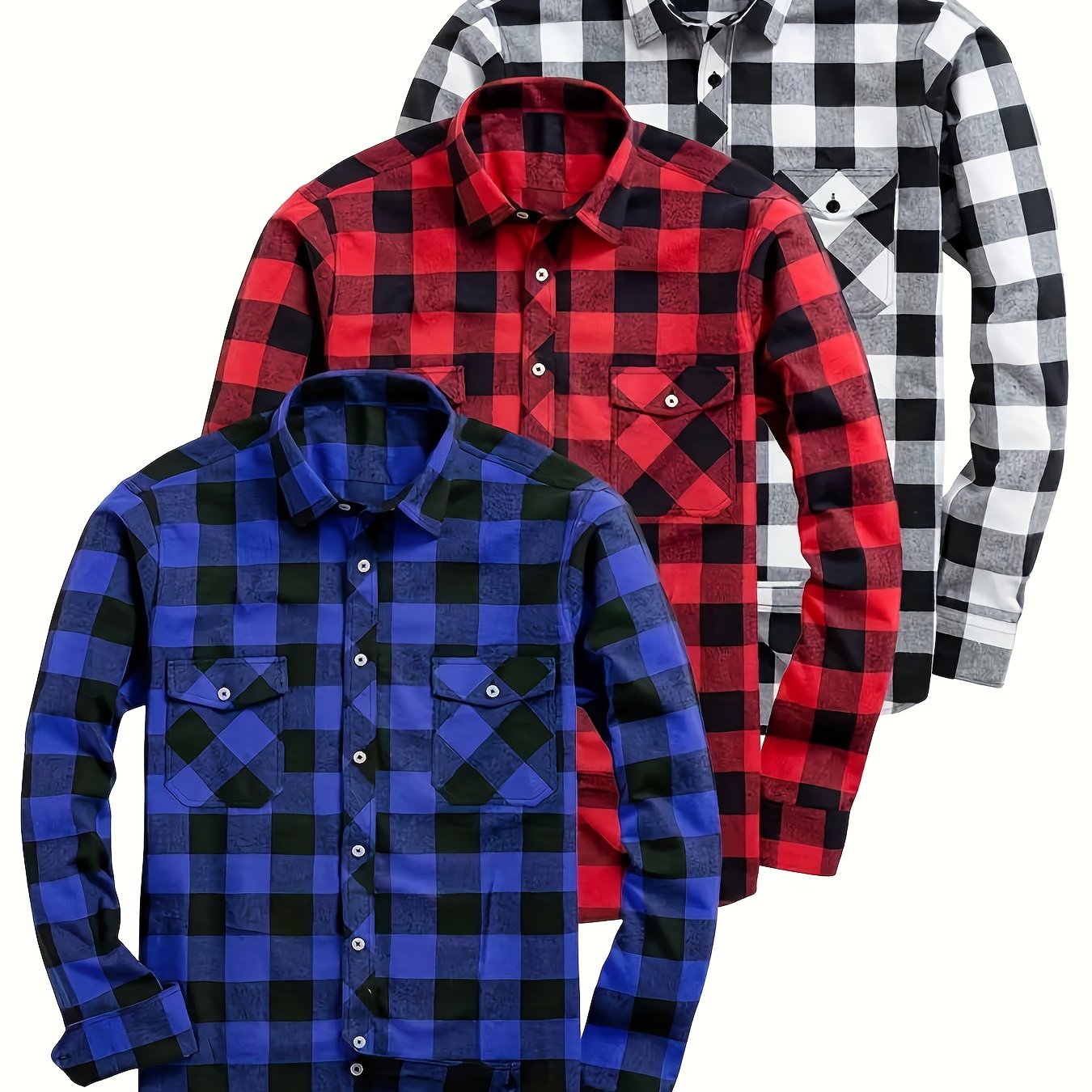 Men’s plaid long-sleeve casual shirt with chest pockets