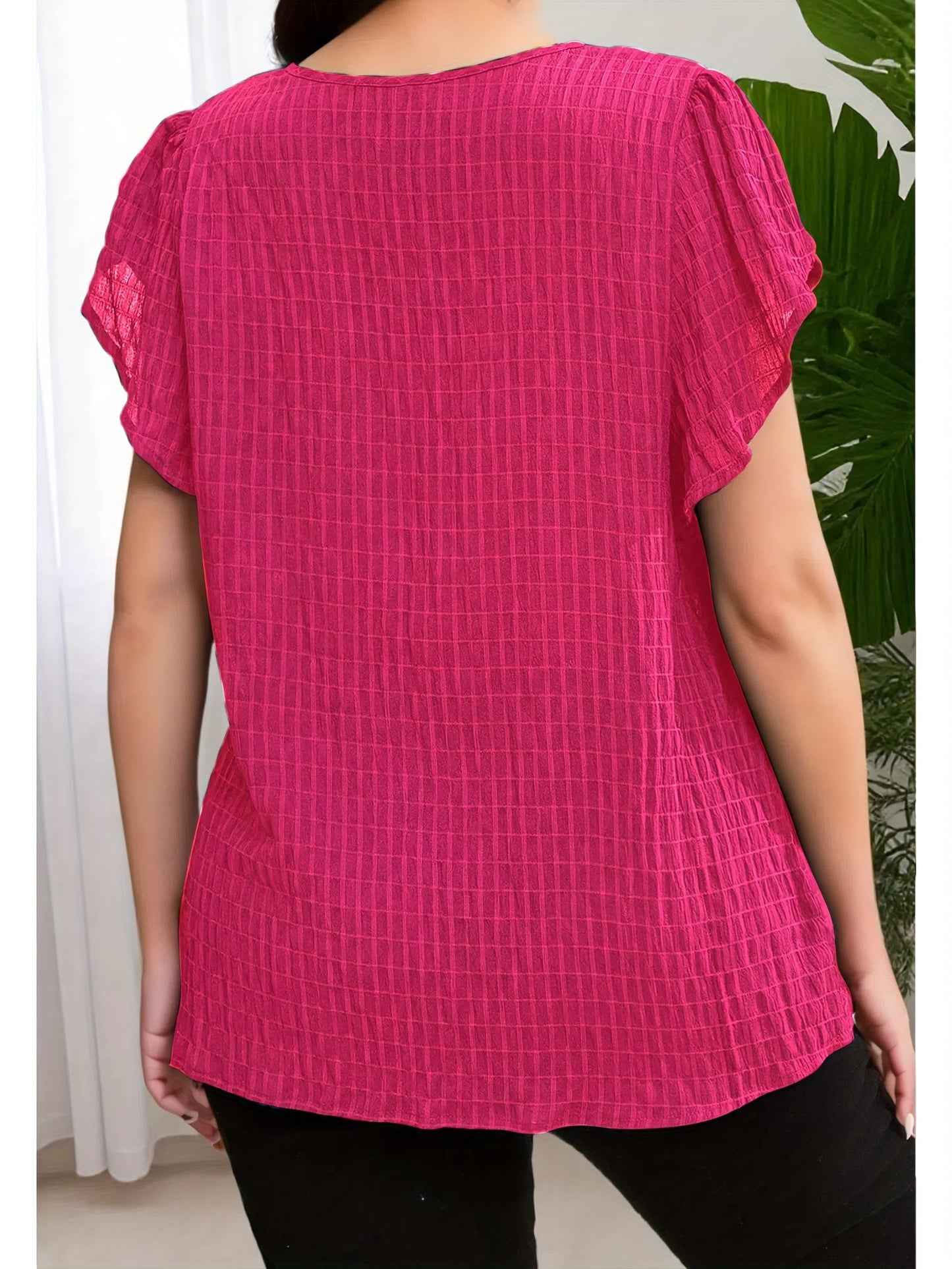 Women's Blouse Elegant Loose Summer Casual Top with Short Sleeves and Round Neckline