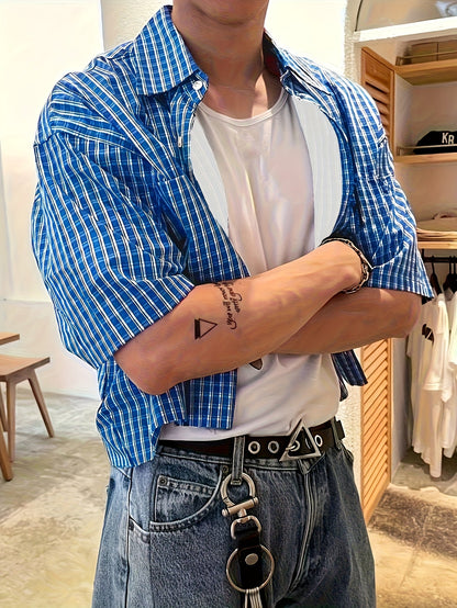 Herren Kurzarm Oversize Hemd im Karo-Design – Moderner Streetstyle für Freizeit & Alltag