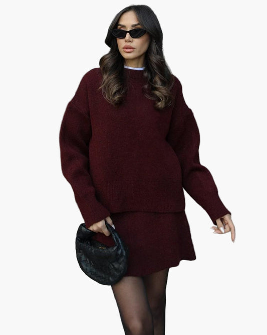 Damen Strickset Herbst Winter – Modisches Pullover & Rock Set für Alltag und Ausgehen