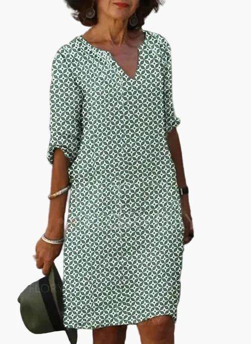 Damen Freizeitkleid Sommer Kurzarm Geometrisch V-Ausschnitt Elegant