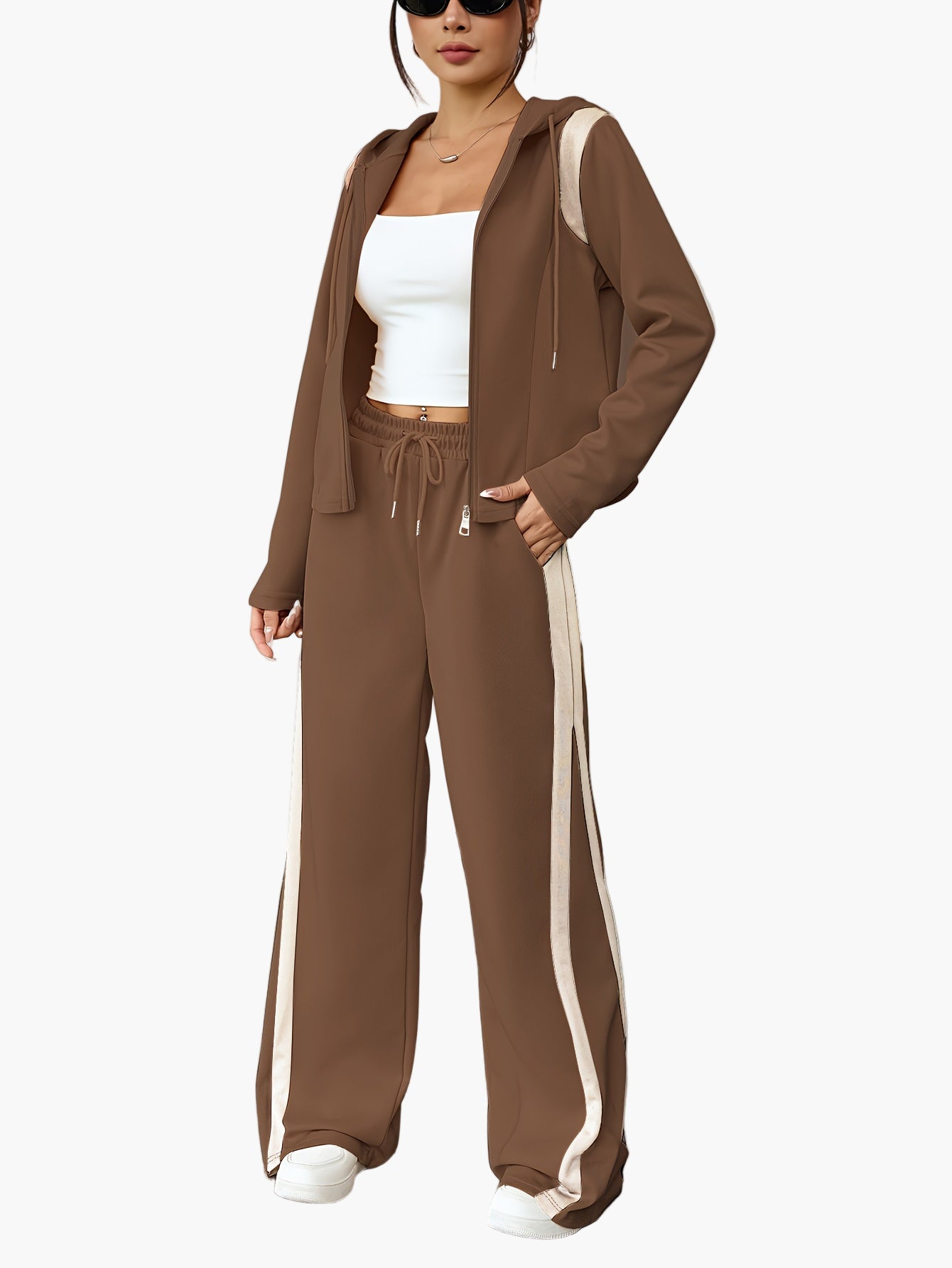 Women's Casual Tracksuit Set with Hoodie – Two-Piece, Casual, Ideal for Everyday and Sports
