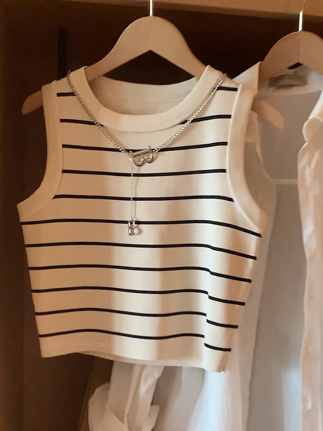 Women's Sleeveless Striped Top in Preppy Style for Everyday and Leisure