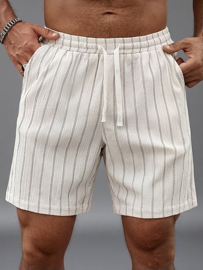 Men's Casual Shorts with Stripe Pattern and Drawstring – Perfect for Summer & Sports