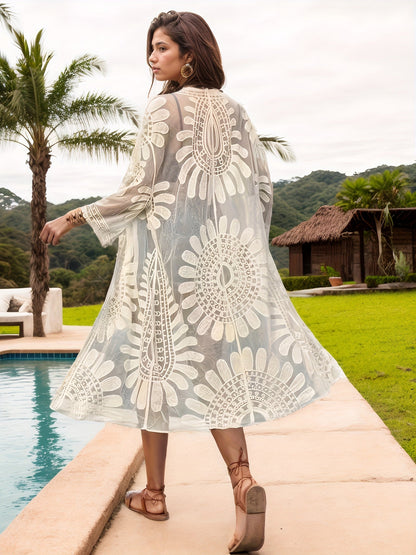 Women's Boho Beach Kaftan with Embroidery and Open Cut for Vacation and Resort