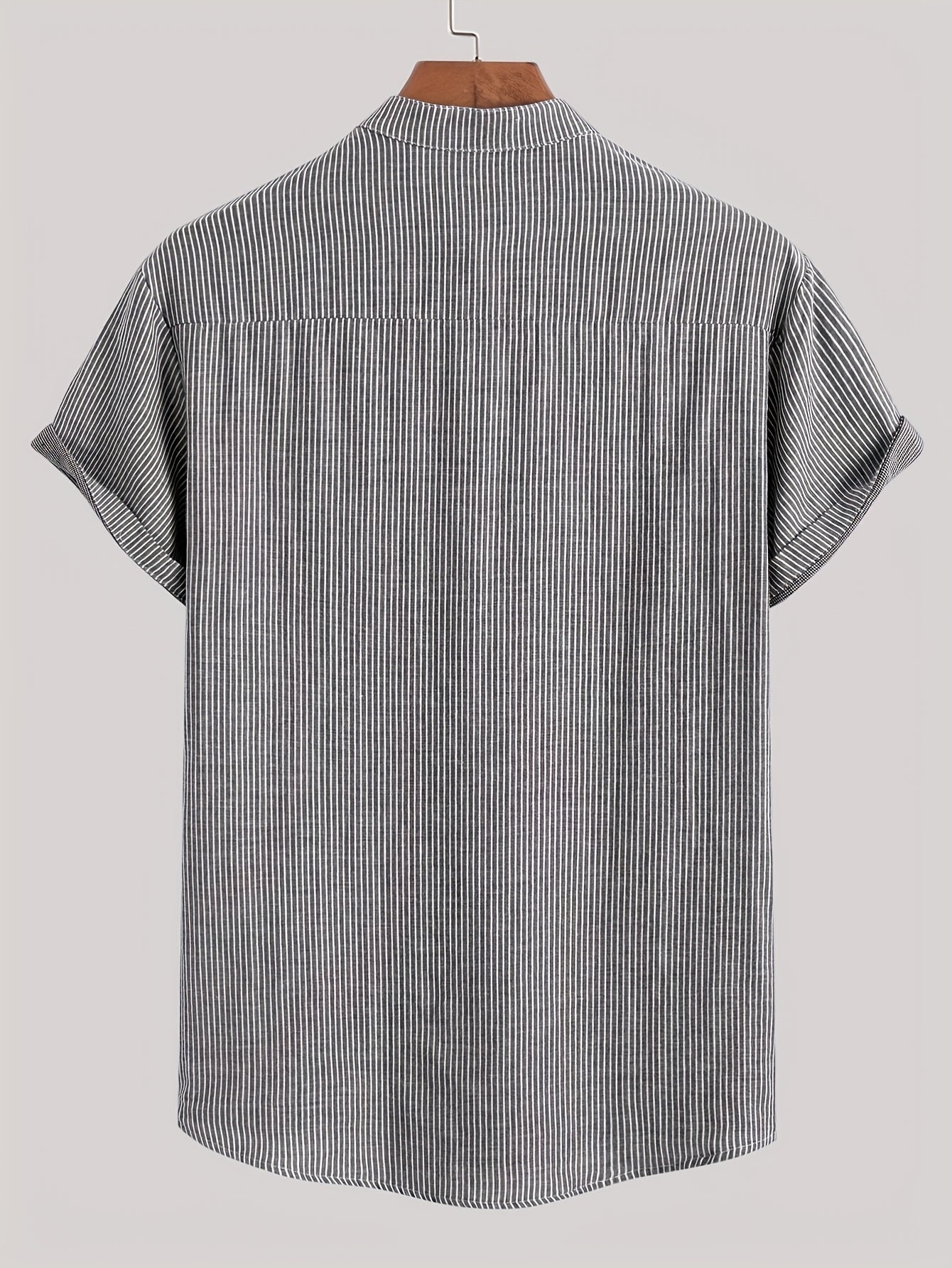 Men's Short Sleeve Henley Shirt with Stand Collar and Stripes – Modern Casual Shirt