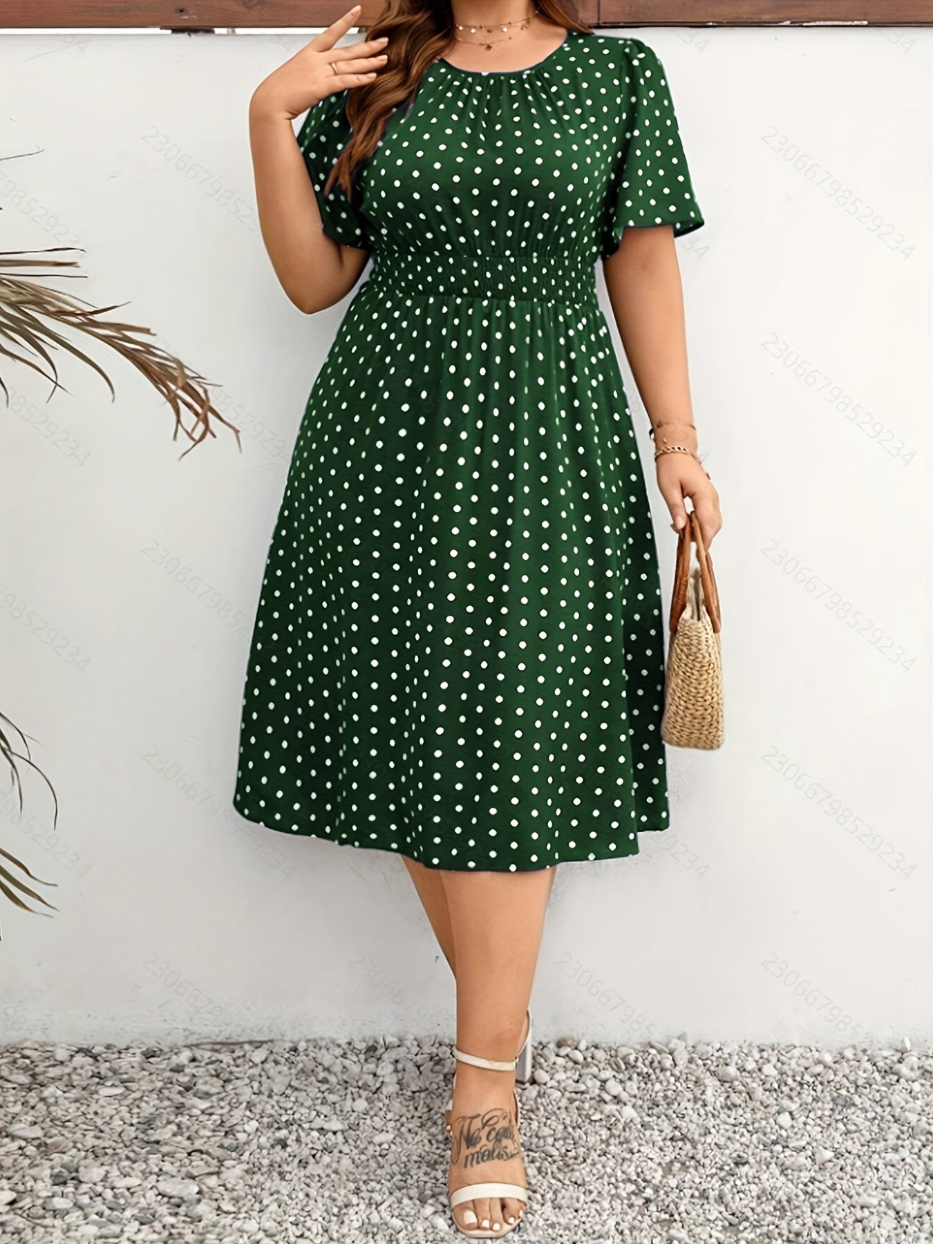 Women's Polka Dot Midi Dress – Elegant Summer Look for Everyday & Leisure