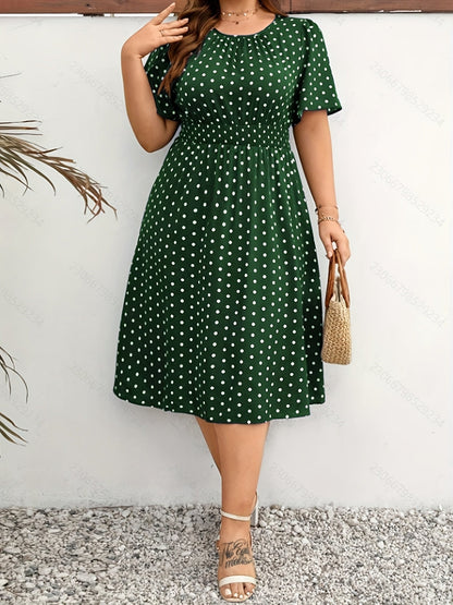 Women's Polka Dot Midi Dress – Elegant Summer Look for Everyday & Leisure