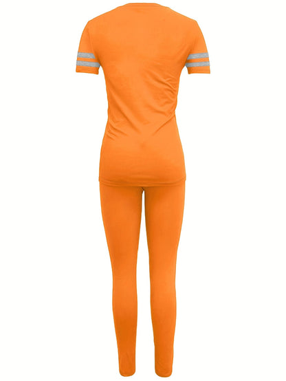Women's sporty casual set with T-shirt and leggings – modern outfit for everyday and fitness