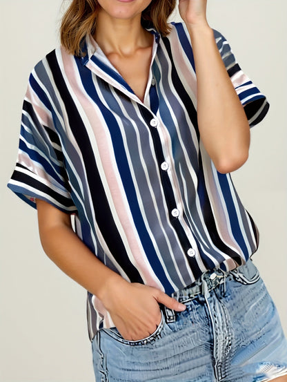 Women's summer blouse in striped look – Casual shirt for everyday and vacation