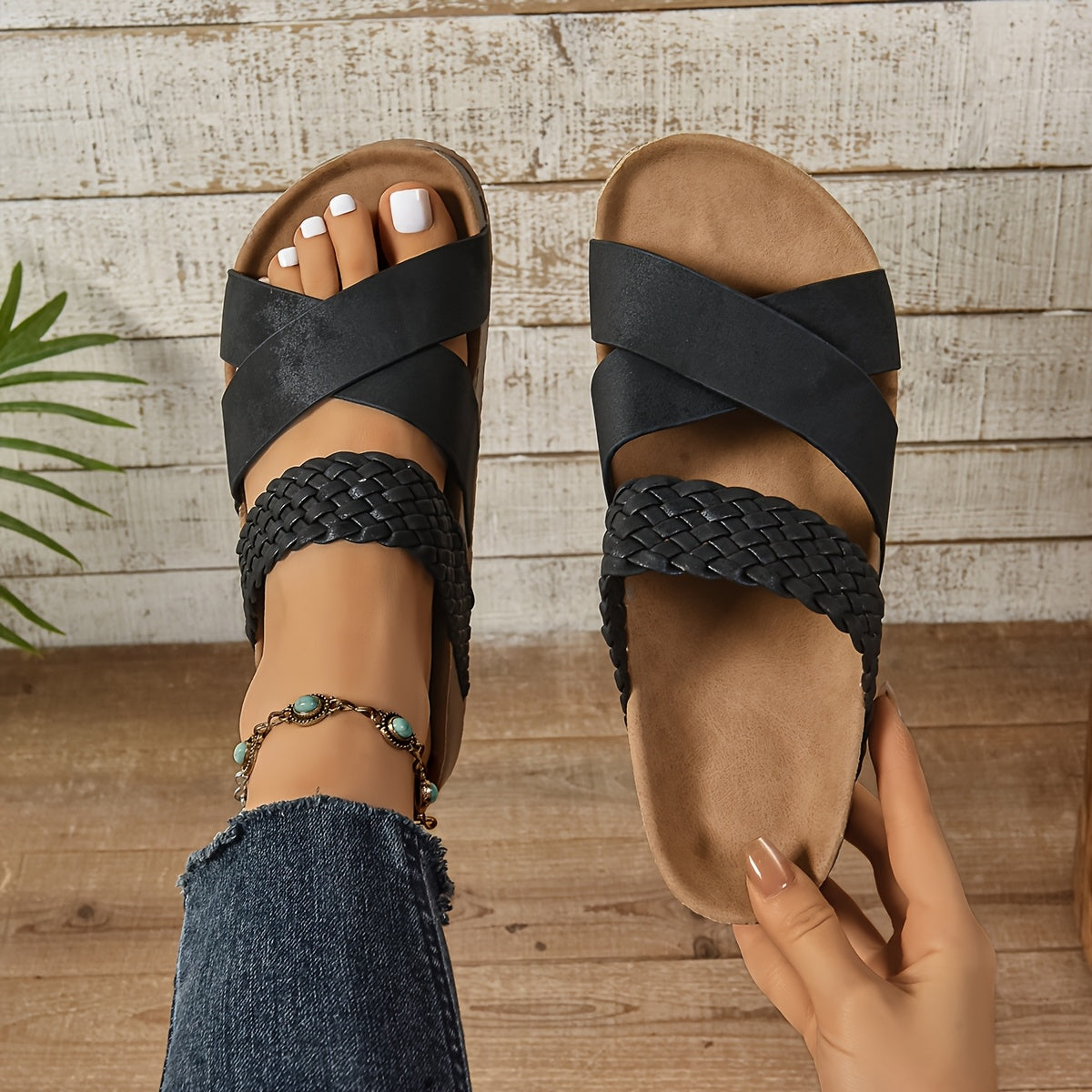 Damen Plateau-Sandalen mit geflochtenem Riemen – Boho Style für Freizeit und Sommer
