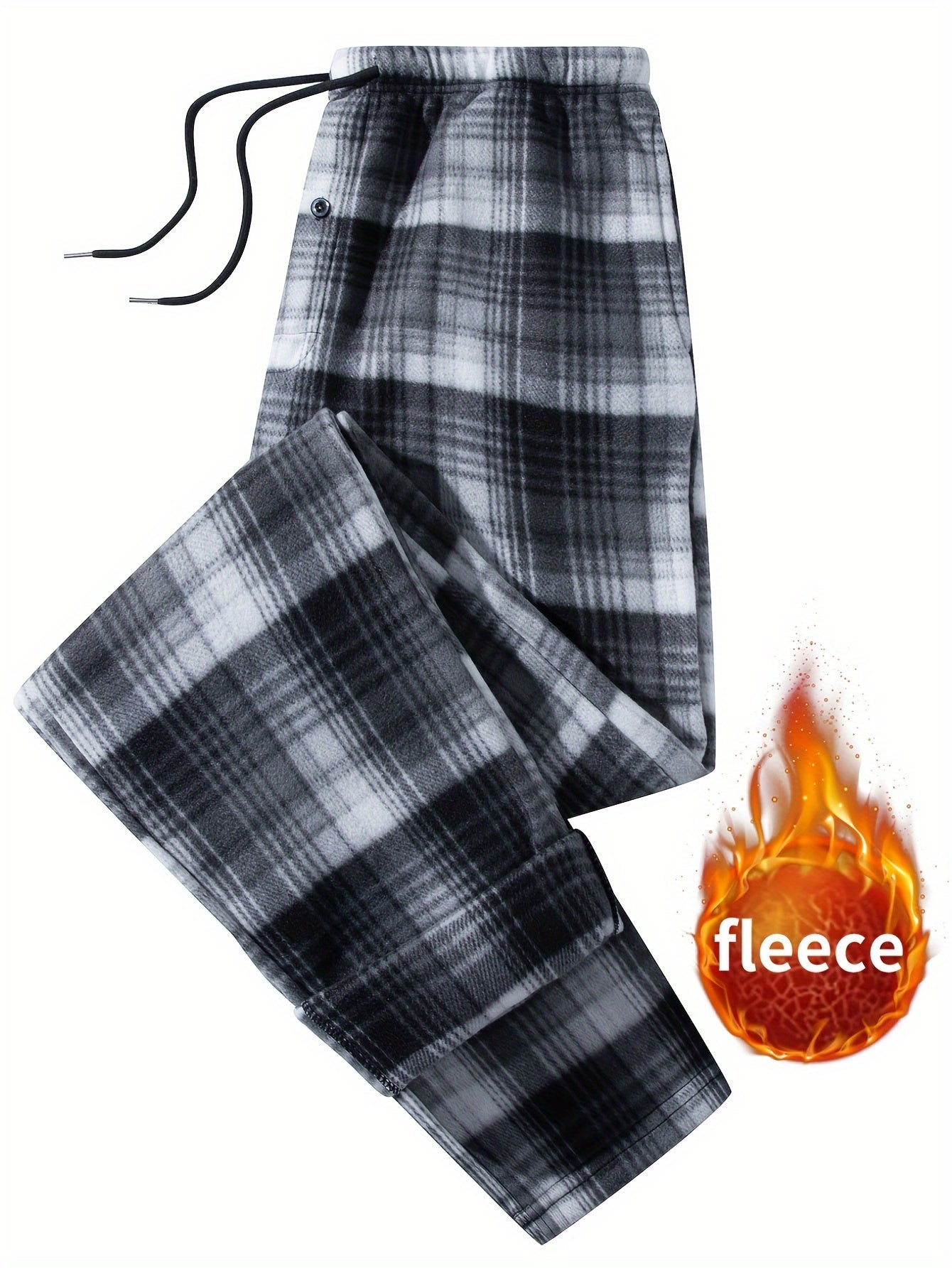 Men's plaid jogger pants, fleece look, elastic waistband