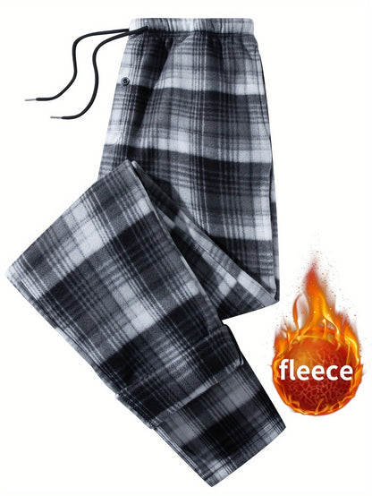 Men's plaid jogger pants, fleece look, elastic waistband