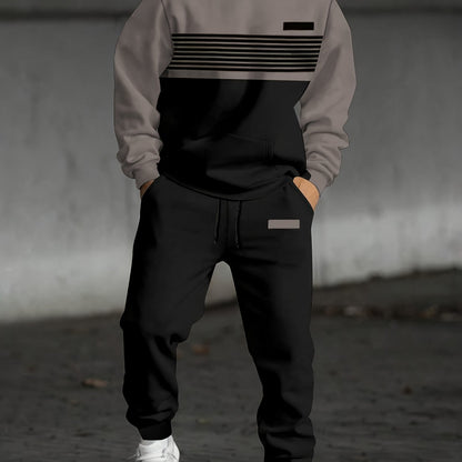 Men's two-piece tracksuit with hoodie and pants, striped color-block design