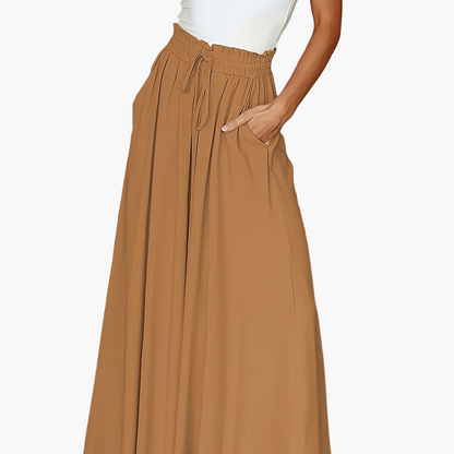 Women's maxi skirt with wide leg and paperbag waist – Elegant casual style for spring and summer