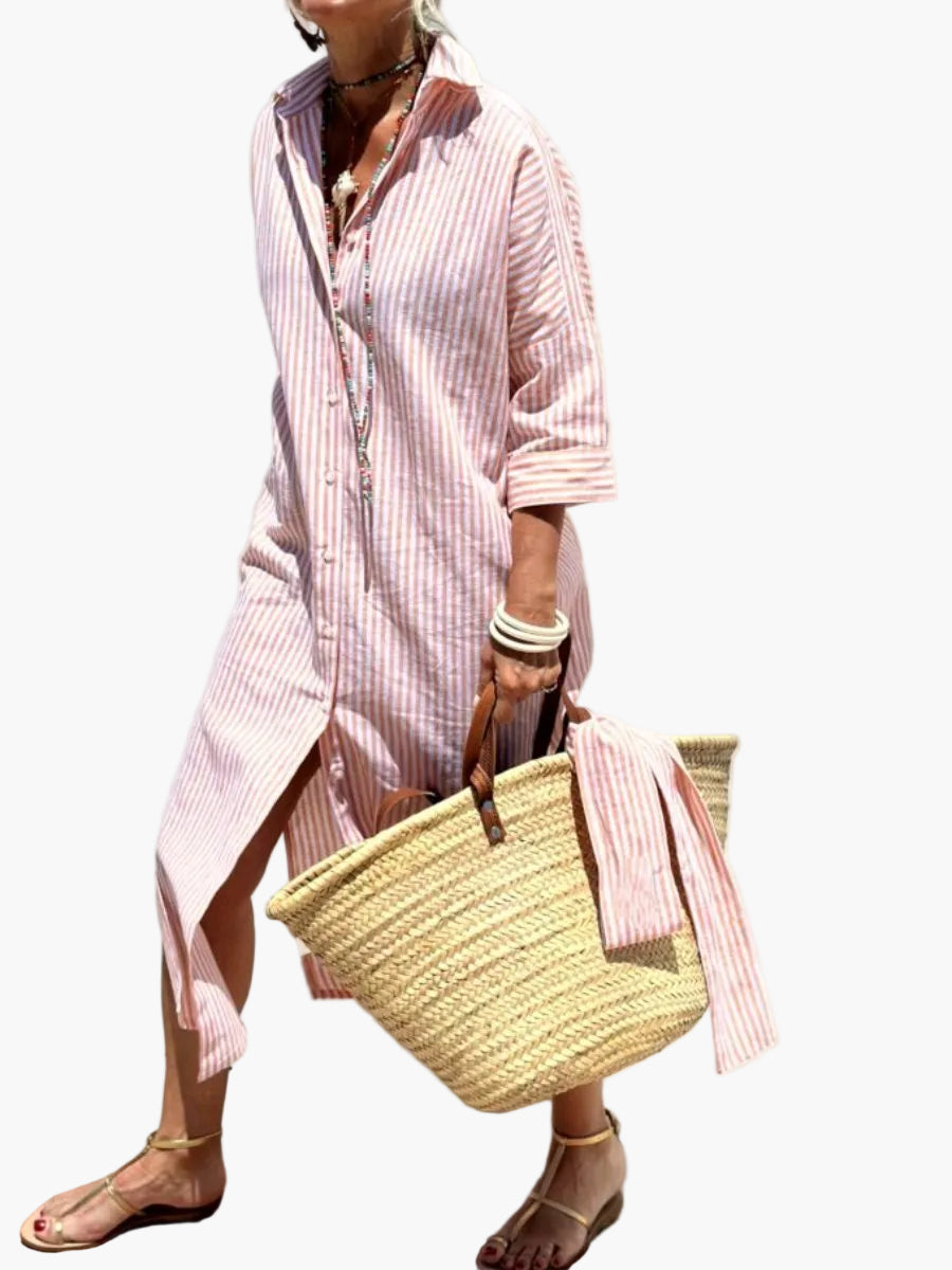 Women's Striped Shirt Dress – Casual Summer Style for Vacation & Leisure