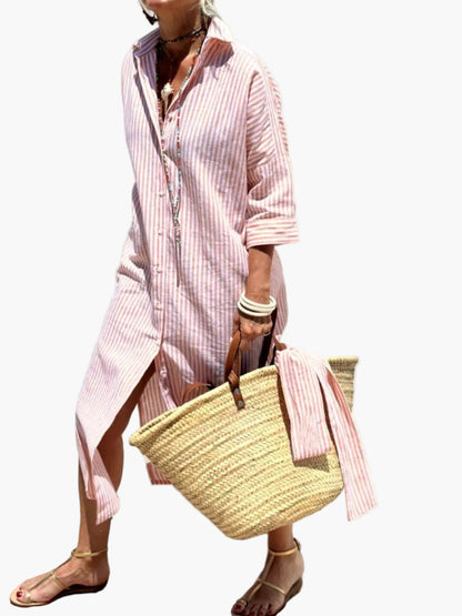 Women's Striped Shirt Dress – Casual Summer Style for Vacation & Leisure