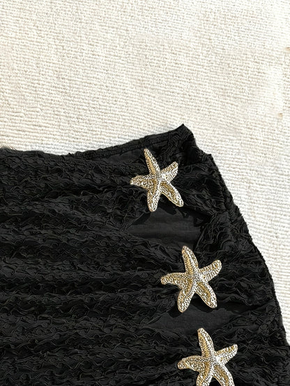 Women's Mini Beach Skirt with Starfish Decoration and Cut-Outs – Summer Beachwear Boho Style