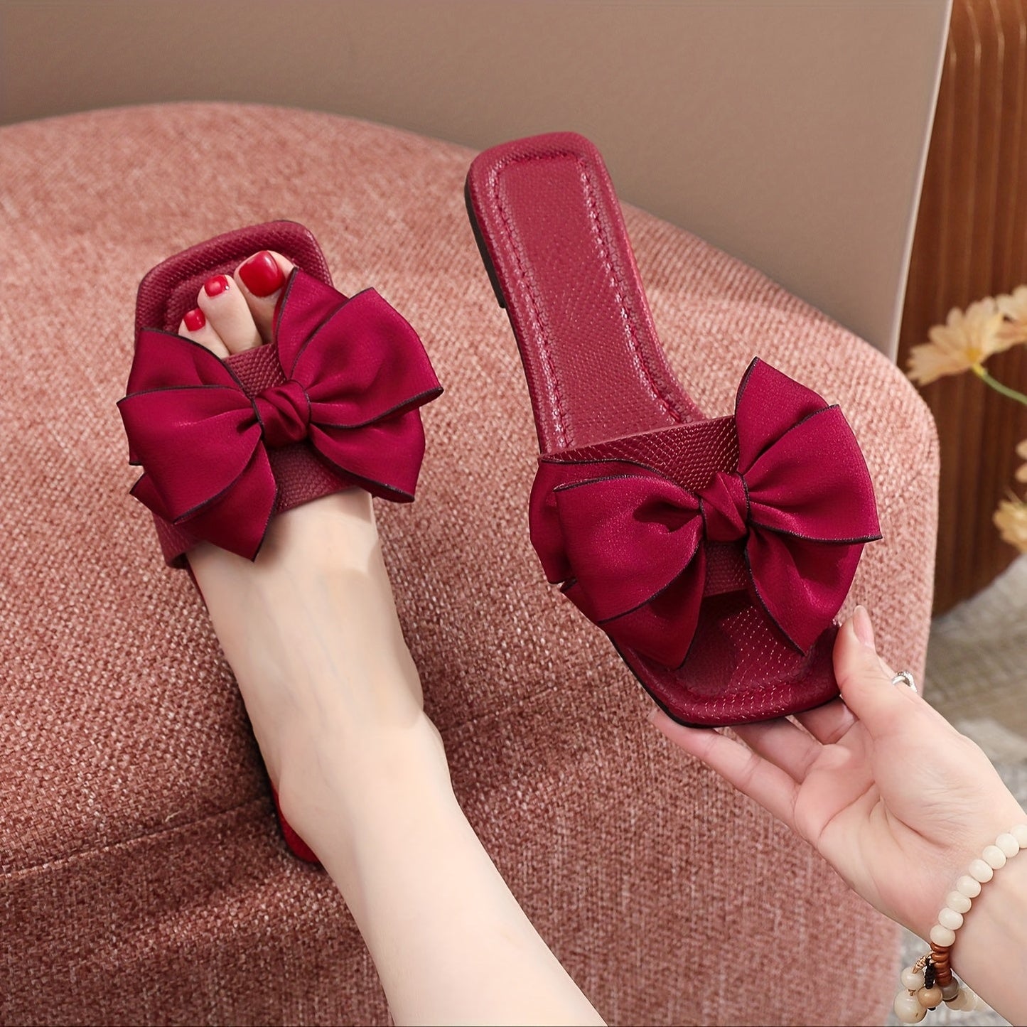 Damen Sandalen mit großer Schleife – Modische Slides für Freizeit und Sommer