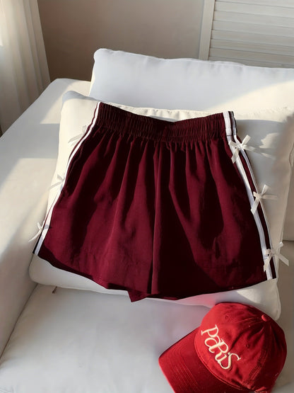 Women's casual shorts with bows and stripes for summer – regular fit, vacation style