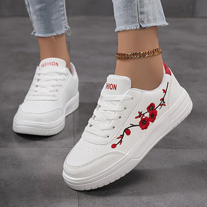 Damen Sneaker mit Blumenstickerei und modischem Freizeit-Look – Eleganter Alltagsschuh