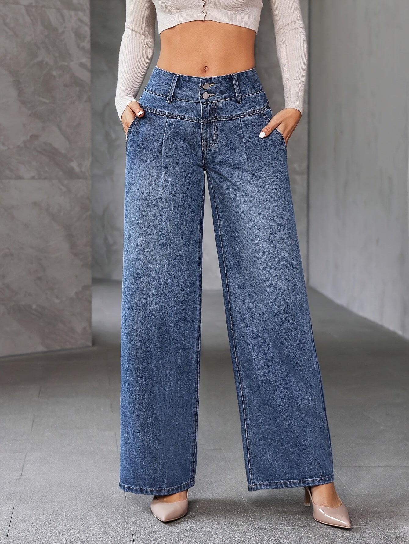 Women's High Waist Wide Leg Jeans – Fashionable Flared Pants for Everyday and Leisure