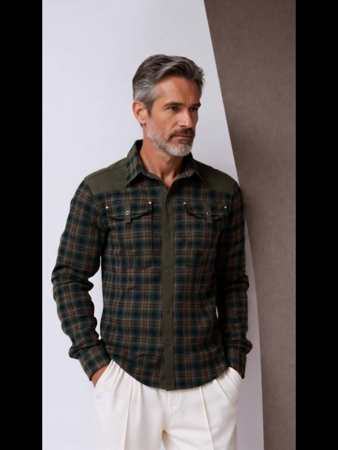 Men's Casual Checkered Shirt Jacket in Softshell Style for Everyday and Outdoor Use