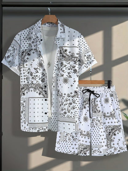 Men's Summer Casual Set – Short-Sleeve Shirt and Shorts with Paisley Pattern, Perfect for Everyday & Vacation