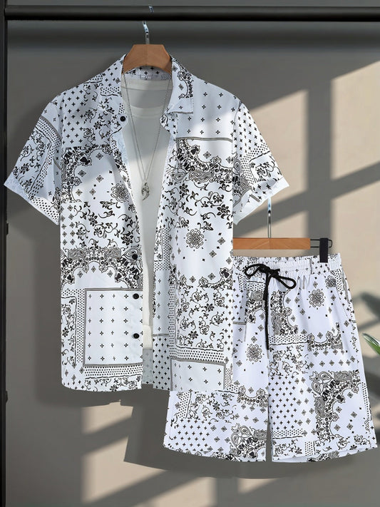 Men's Summer Casual Set – Short-Sleeve Shirt and Shorts with Paisley Pattern, Perfect for Everyday & Vacation