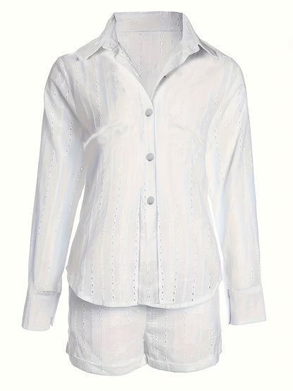 Women's Summer Two-Piece Set – Elegant Casual Outfit with Shirt and Shorts for Leisure & Vacation