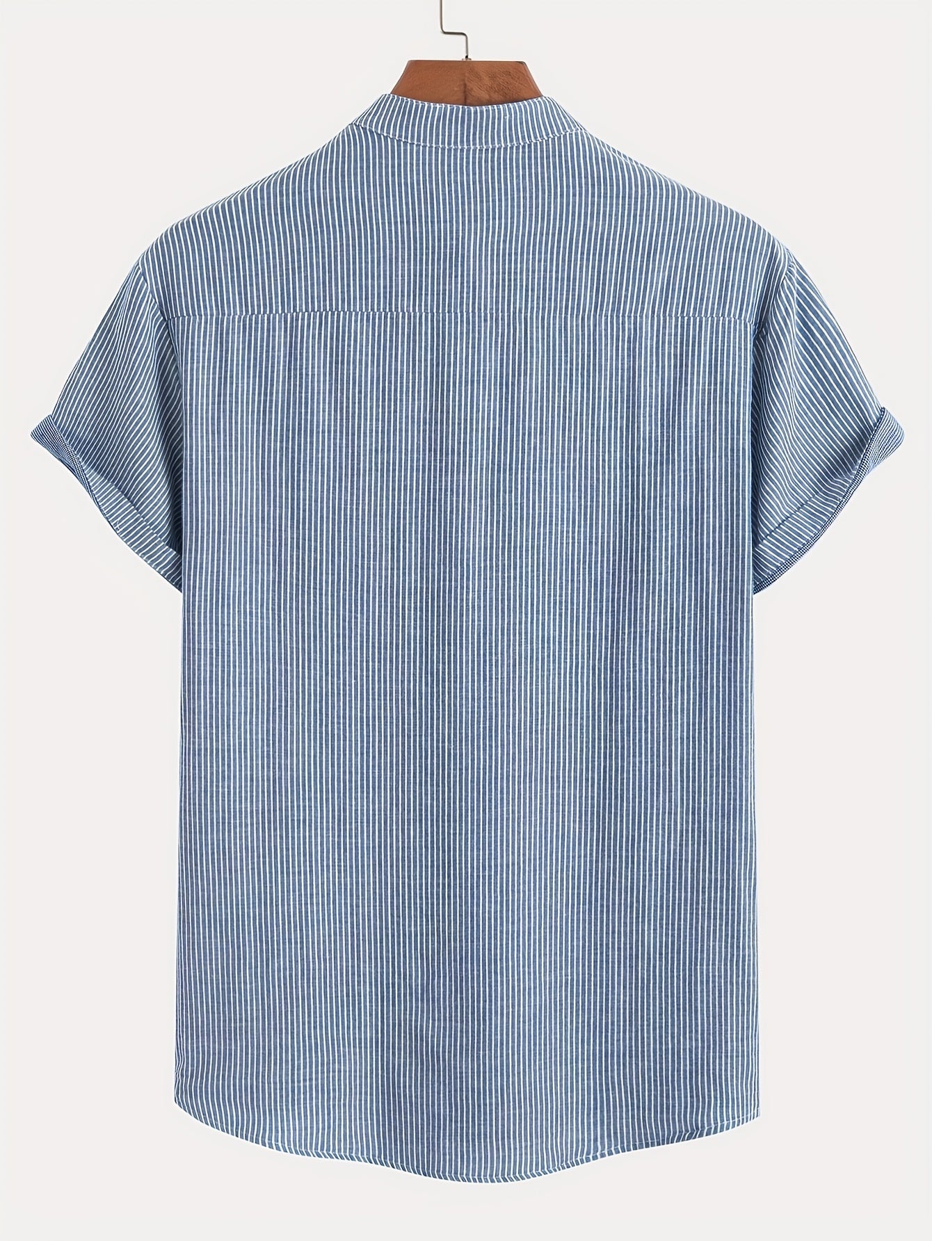 Men's Short Sleeve Henley Shirt with Stand Collar and Stripes – Modern Casual Shirt