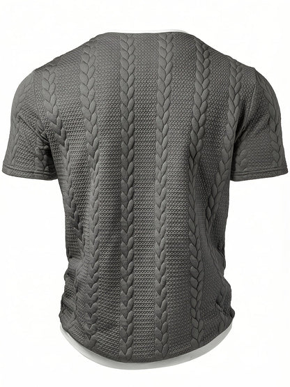 Men's Short-Sleeve Knit T-Shirt with Cable Pattern – Fashionable Casual Shirt for Summer & Everyday Wear
