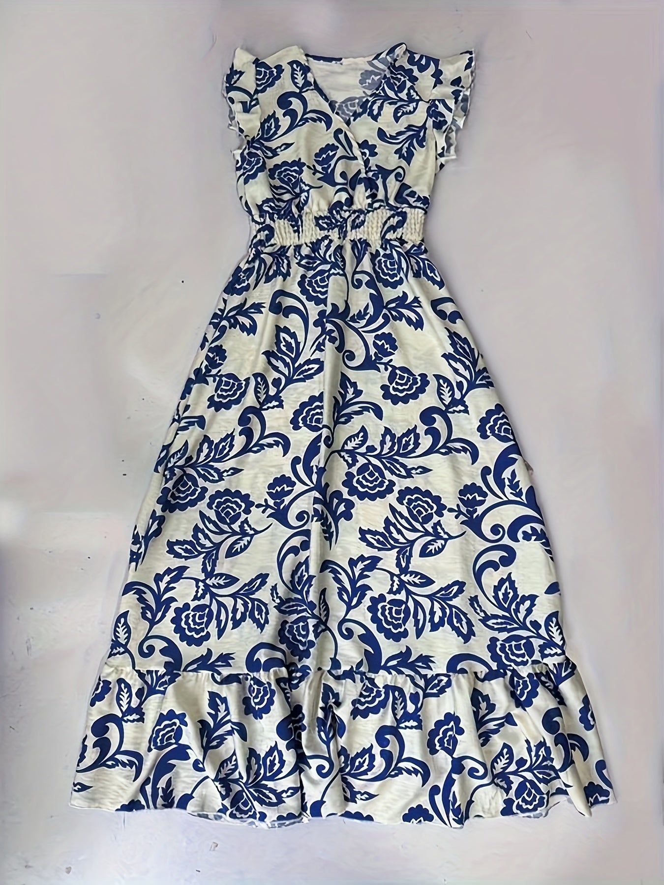Women's Elegant Maxi Dress with Ruffle Sleeves and Flattering Waist – Perfect for Summer & Vacation