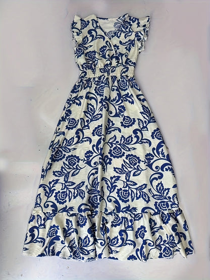 Women's Elegant Maxi Dress with Ruffle Sleeves and Flattering Waist – Perfect for Summer & Vacation