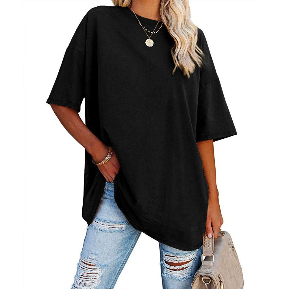 Carly – Loose T-shirt with dropped sleeves and round neckline