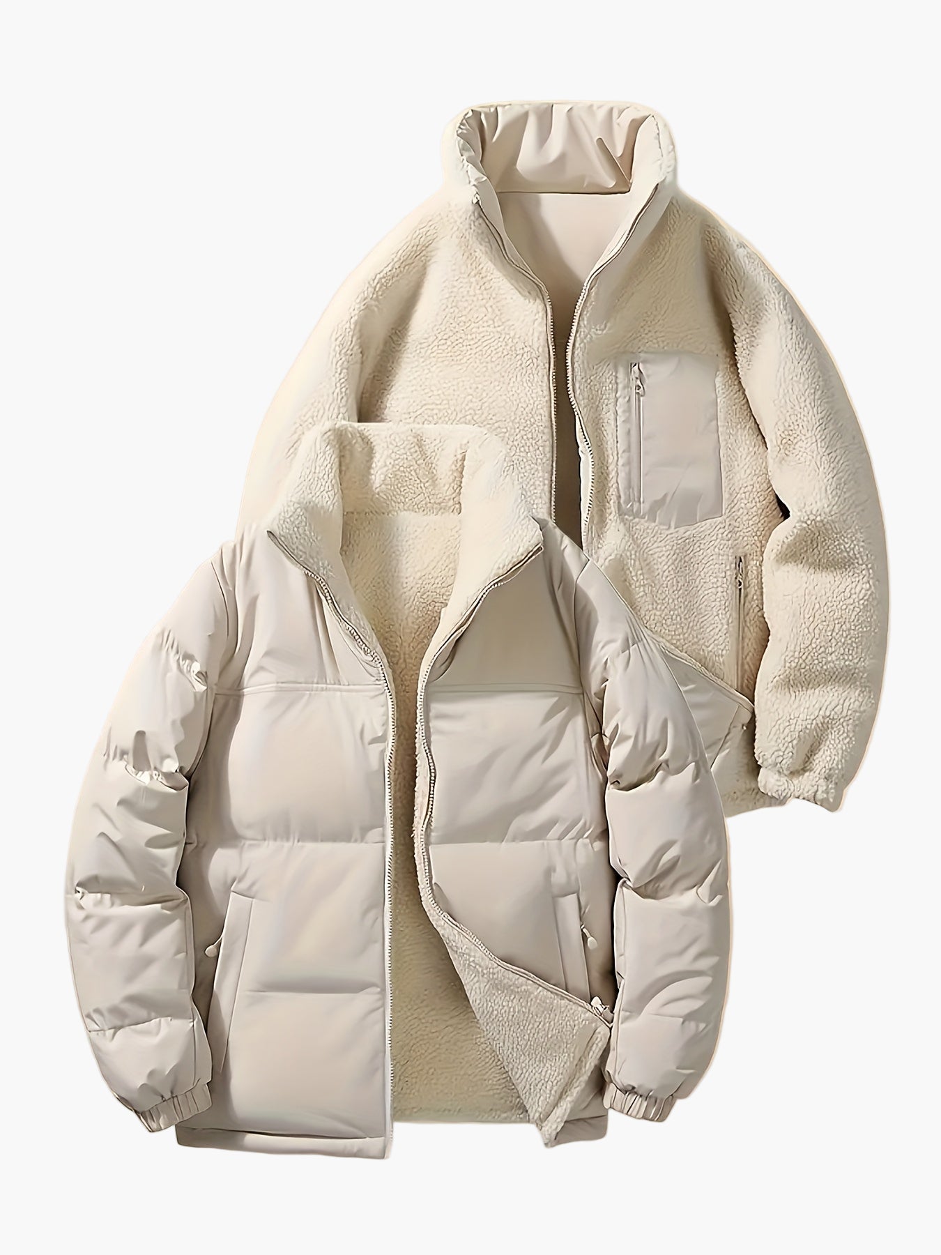 Men's Reversible Outdoor Jacket with Stand-up Collar for Leisure and Winter