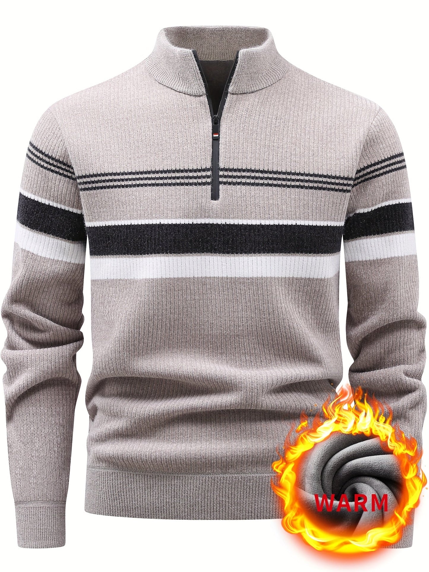 Herren Halb-Reißverschluss Pullover Gerippt mit Streifen