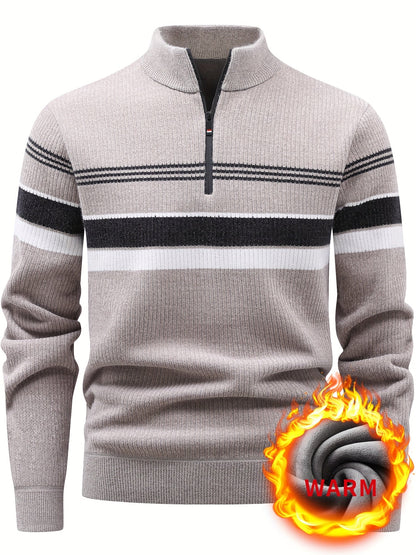 Herren Halb-Reißverschluss Pullover Gerippt mit Streifen