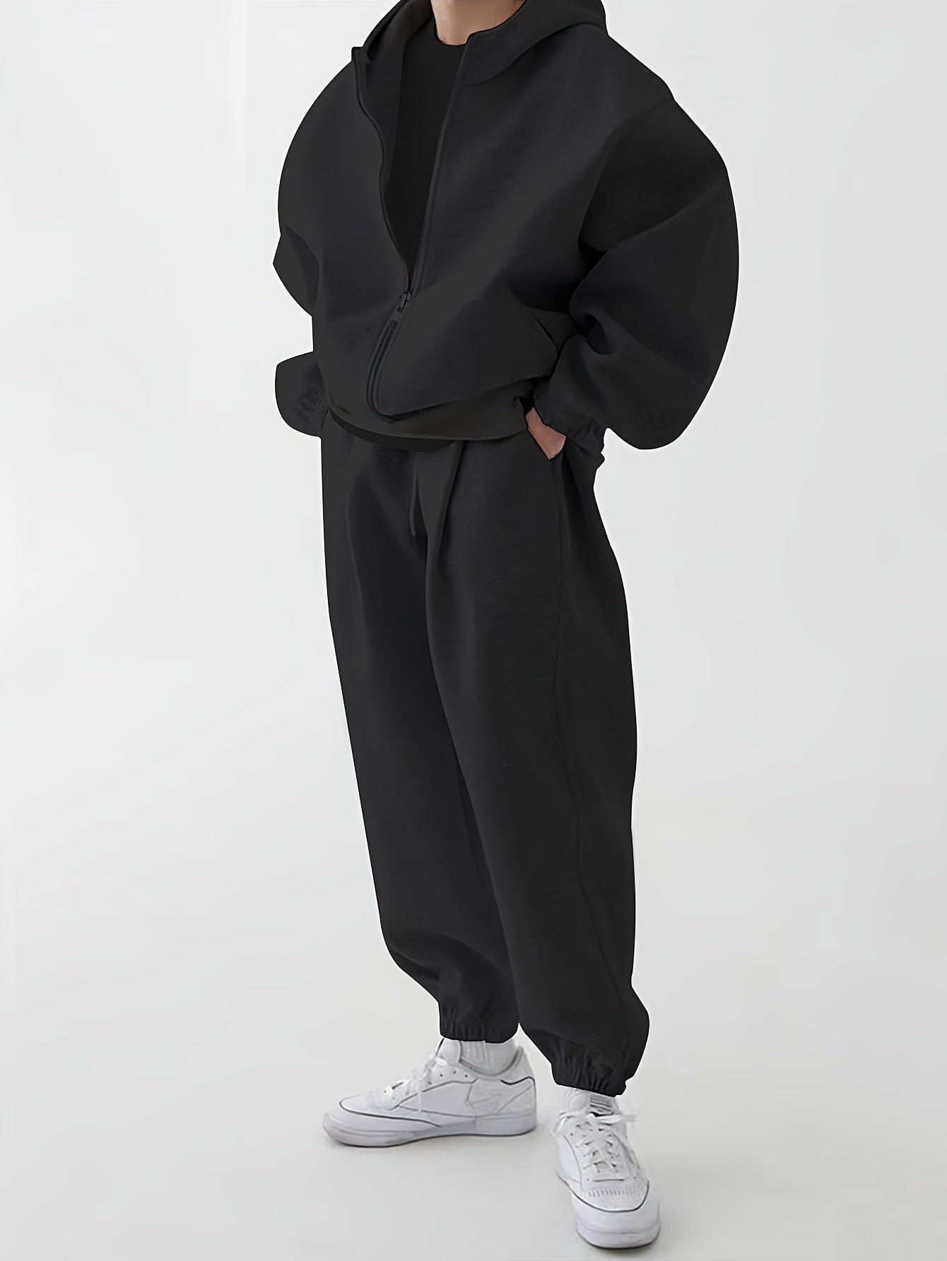 Hoodie & Jogginghose Set Unisex - Grau Melange Sportanzug mit Reißverschluss