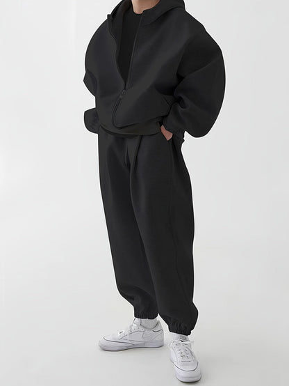 Hoodie & Jogginghose Set Unisex - Grau Melange Sportanzug mit Reißverschluss
