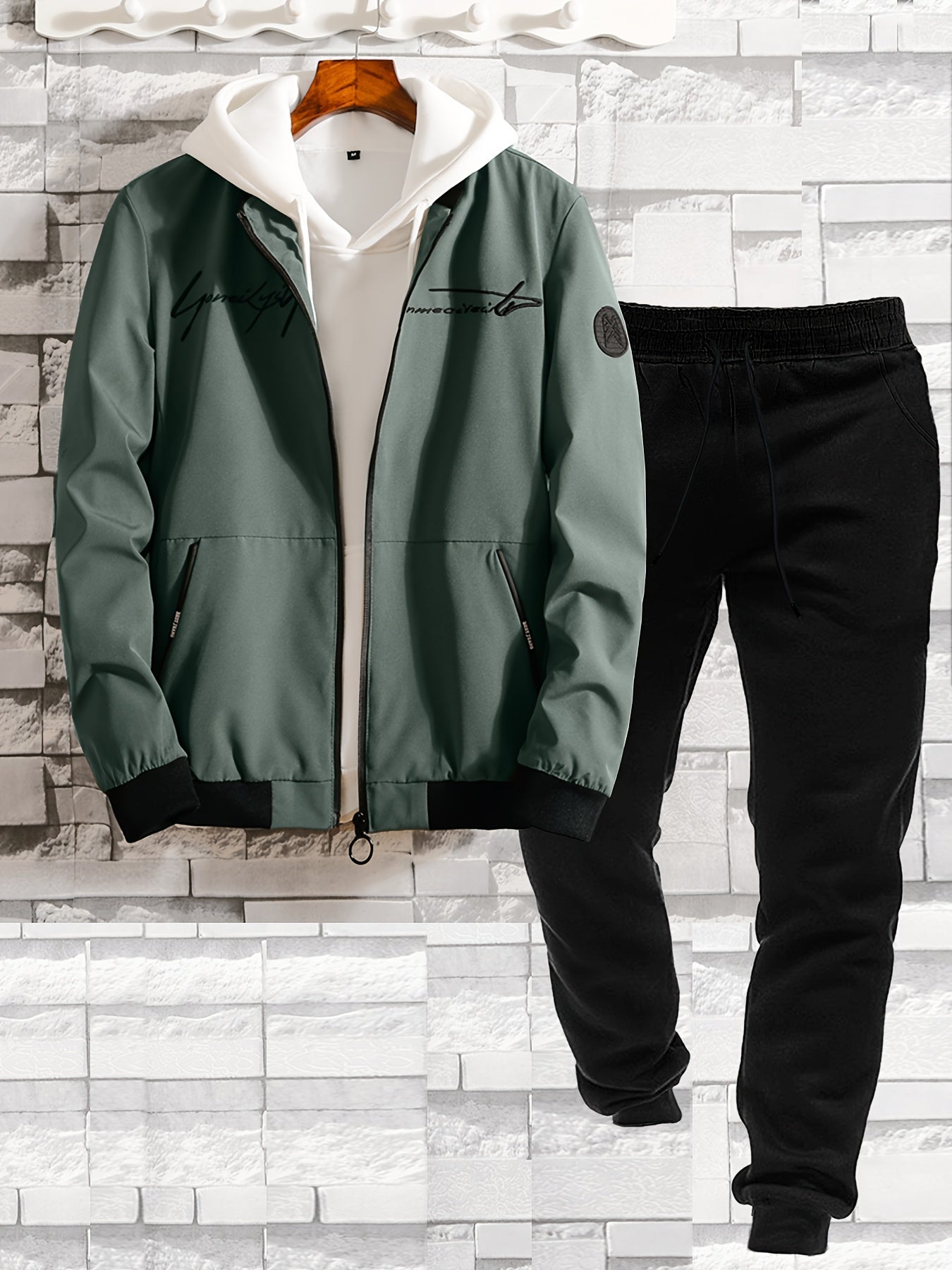 Men's Casual Tracksuit Set with Baseball Collar – Modern Embroidery Look for Everyday and Sports