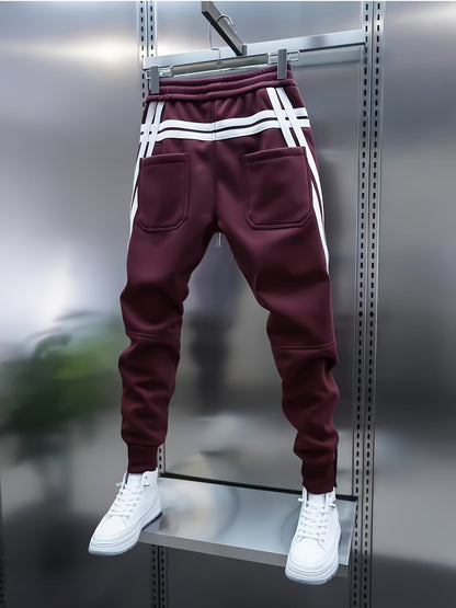 Men's sporty joggers with drawstring, stripes, and buttons