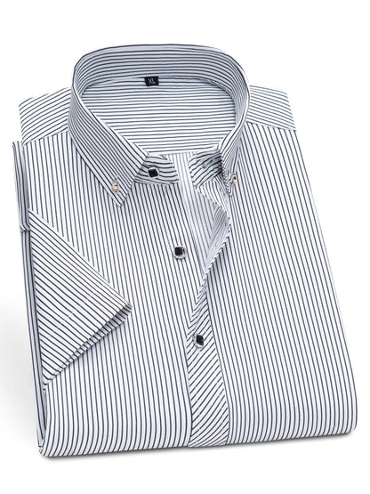 Men's Business Short-Sleeve Shirt with Pinstripes – Modern Design for Office and Leisure