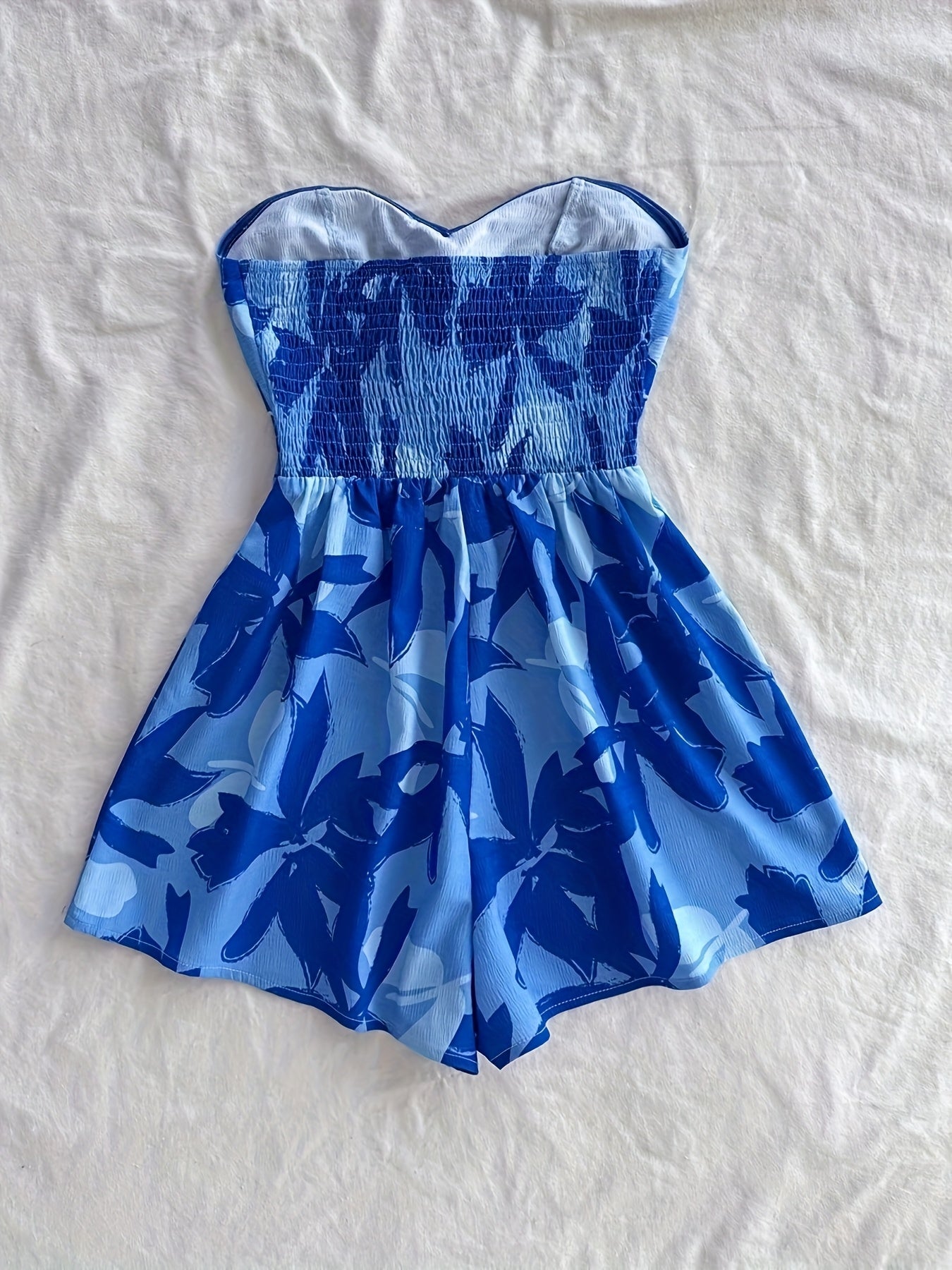 Women's Bandeau Summer Jumpsuit Playsuit with Floral Pattern and Bow Detail – Perfect for Vacation and Leisure