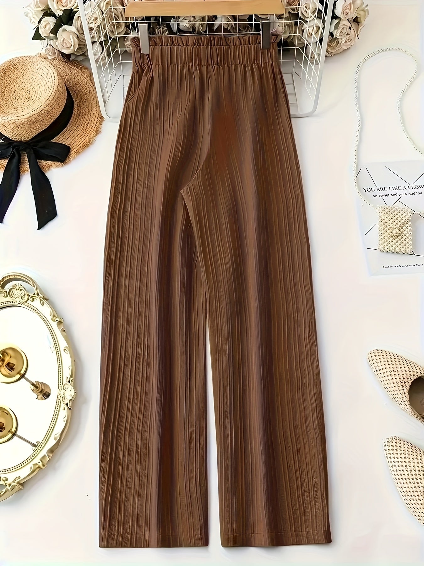 Women's Elegant Pleated Pants with Bow Waist, Wide Leg, Perfect for Spring and Summer, Casual and Office