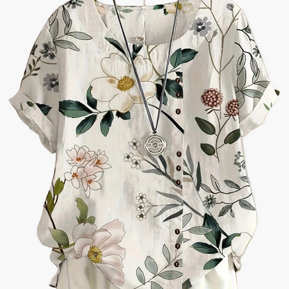Women's Vintage Blouse with Floral Pattern and Button Placket – Summer Casual Shirt