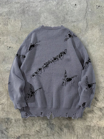 Unisex distressed pullover with a crew neck and statement print